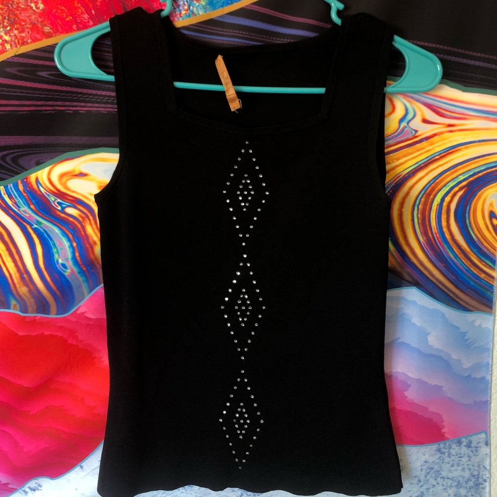 Thrifted Black rinestone one top